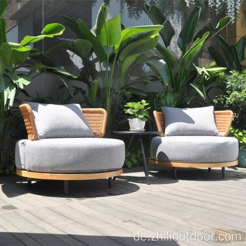 Außenterrasse Rattan Teakholz -Holzsofa -Stuhl Set